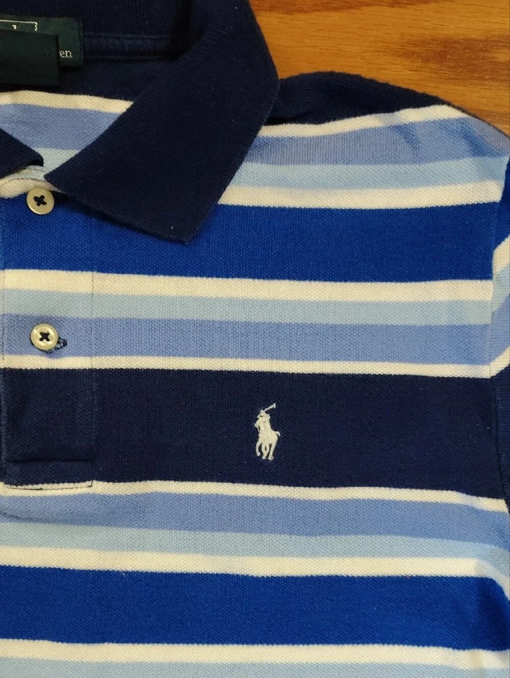 Ralph Lauren Navy and Light Blue Striped Polo Shirt Size 14-16